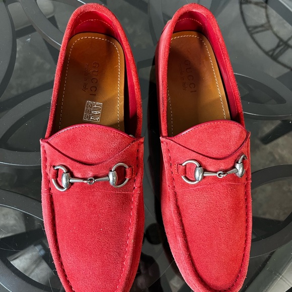 GUCCI Red Sue Horsebit Drivers Mens size 9.5 - Picture 5 of 7